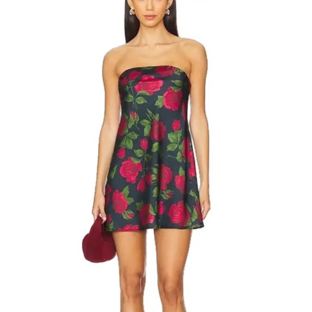 Show Me Your MuMu Floral Strapless Mini Dress - Red and Green